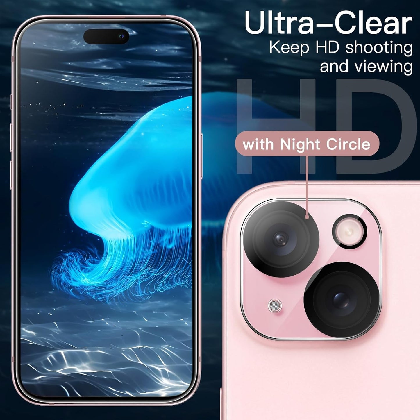 JETech 5 in 1 iPhone 15 Case with Tempered Glass Protectors Pink