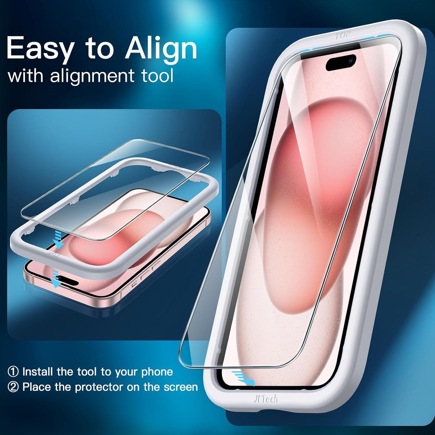 JETech 5 in 1 iPhone 15 Case with Tempered Glass Protectors Pink