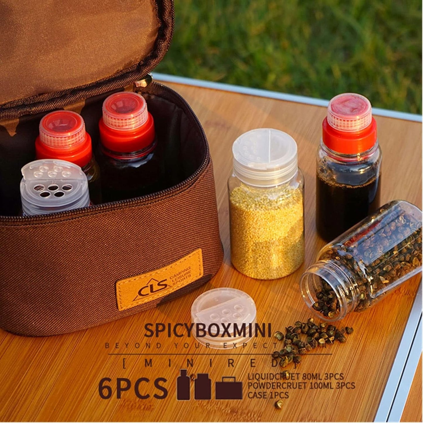 Joyeee Camping Spice Kit with 6 Plastic Bottles and Travel Bag