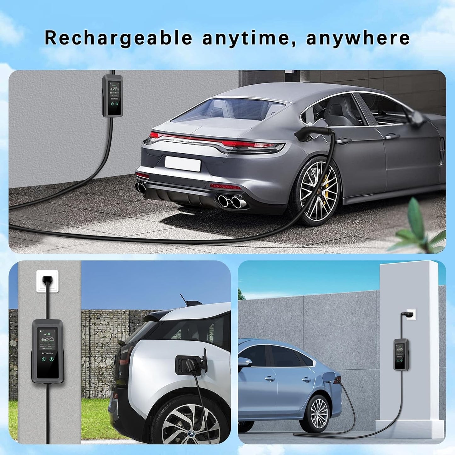 BETUMODA Portable Level 1 & 2 EV Charger 16Amp 24.8FT Cable