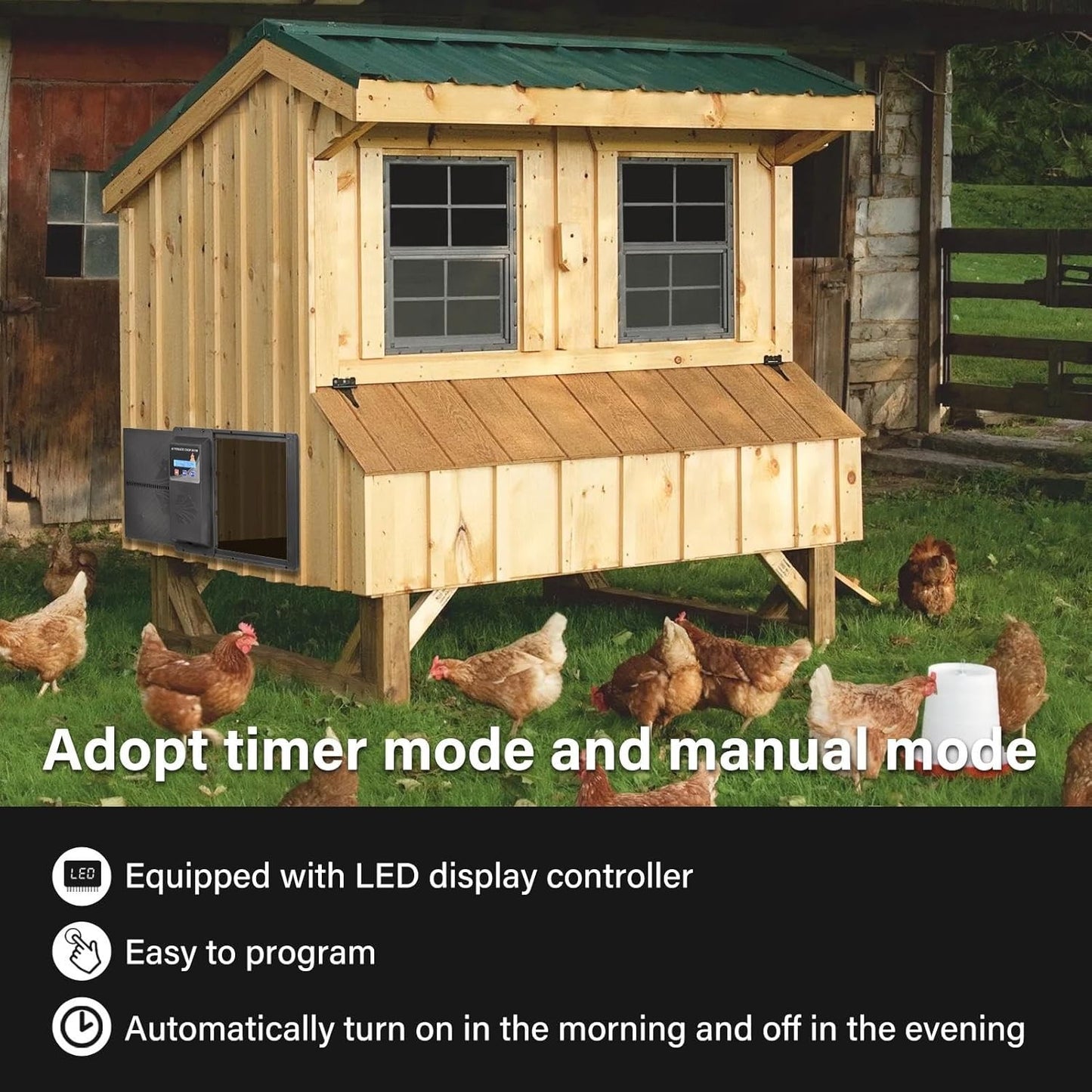 EtheQuandrile Automatic Chicken Coop Door with Timer & USB Charging