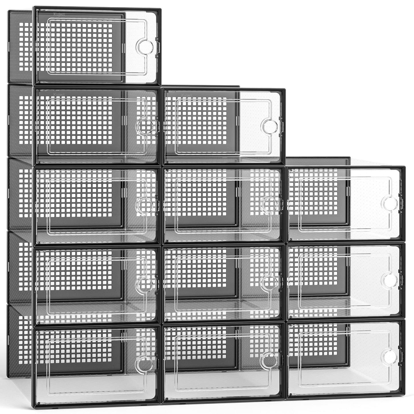 Kuject Large Shoe Organizers 12 Pack Clear Stackable Storage Bins