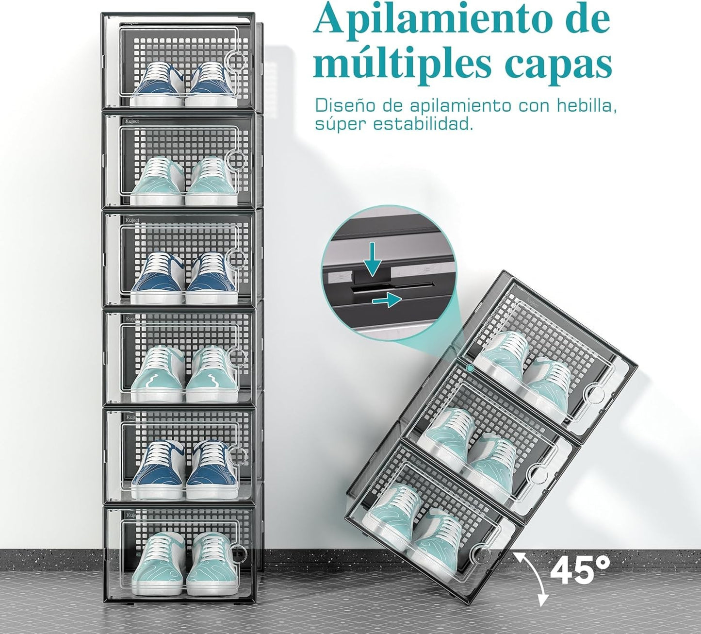 Kuject Large Shoe Organizers 12 Pack Clear Stackable Storage Bins