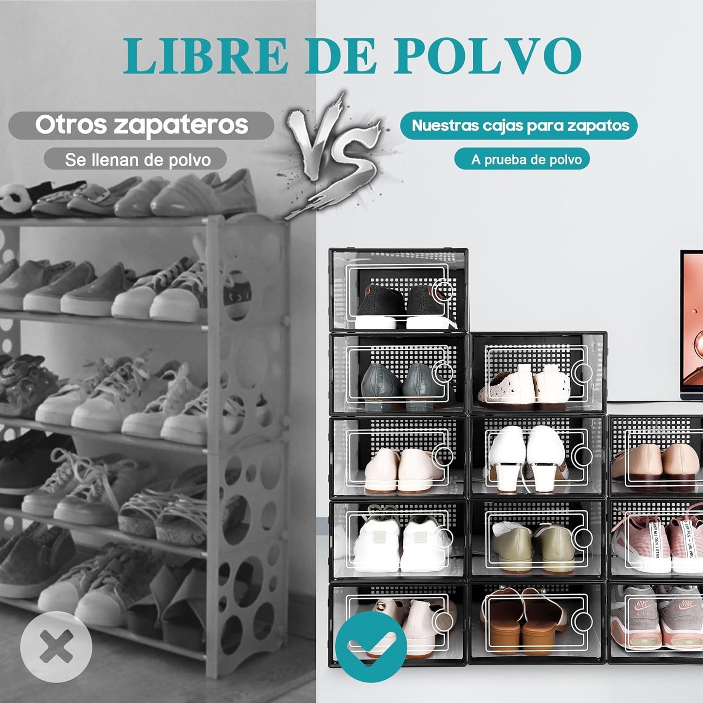 Kuject Large Shoe Organizers 12 Pack Clear Stackable Storage Bins