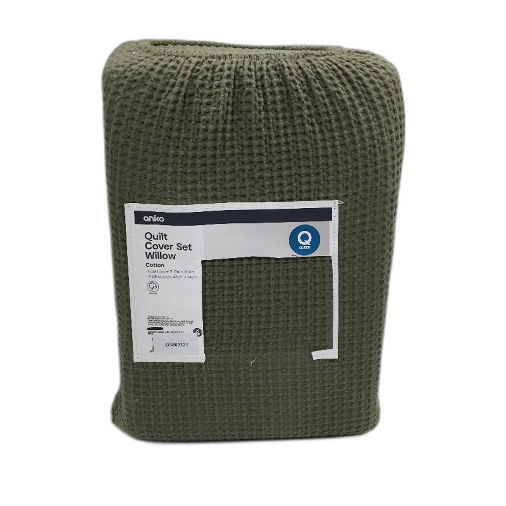 Easy Care Waffle Olive Green Australian Cotton Quilt Cover Set Size QUEEN NEW