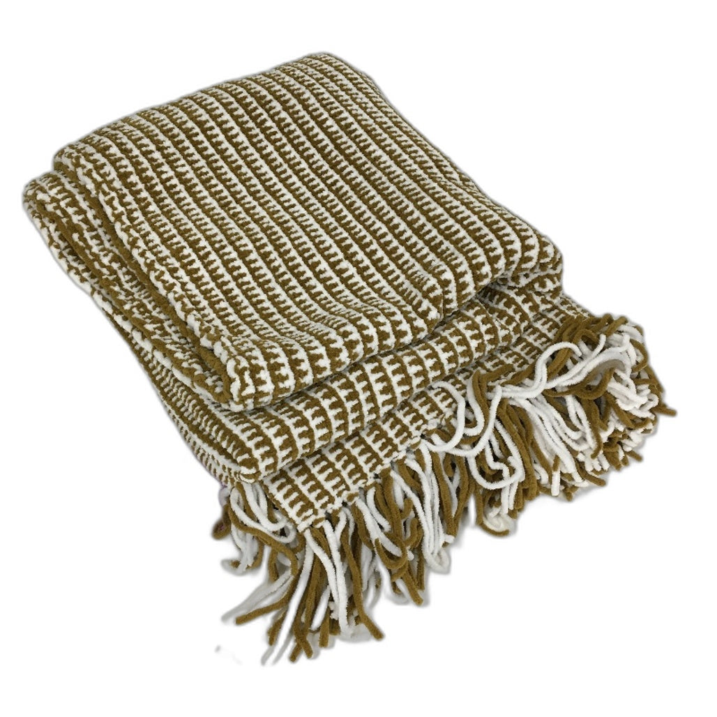 Target Home Althea Fringed Chenille Knit Cumin & White Throw 132 x 178cm NEW