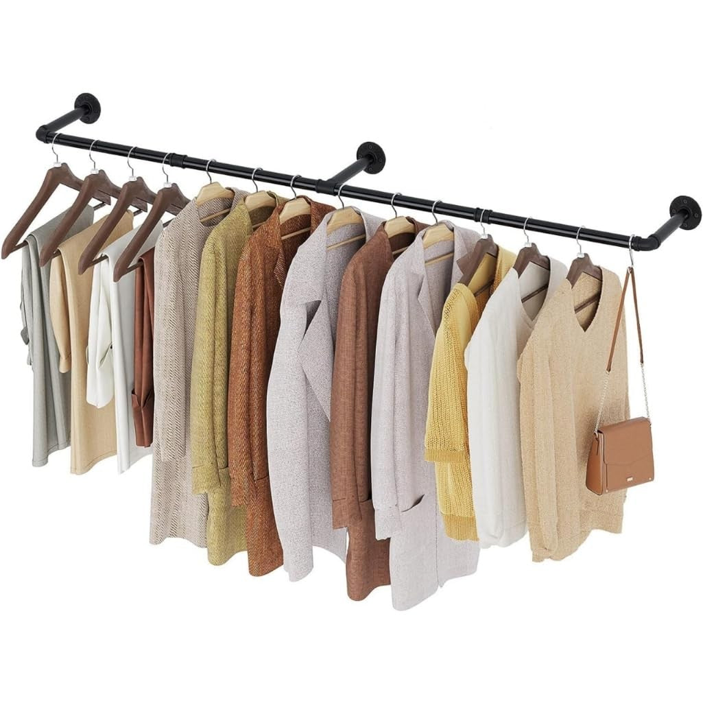 9SHOME 180cm Industrial Pipe Clothes Rail Heavy Duty Wall Mounted Rack NEW