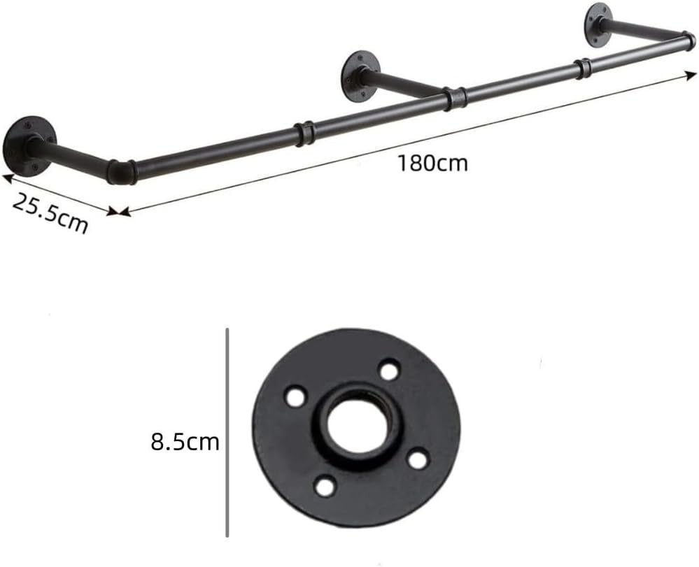 9SHOME 180cm Industrial Pipe Clothes Rail Heavy Duty Wall Mounted Rack NEW