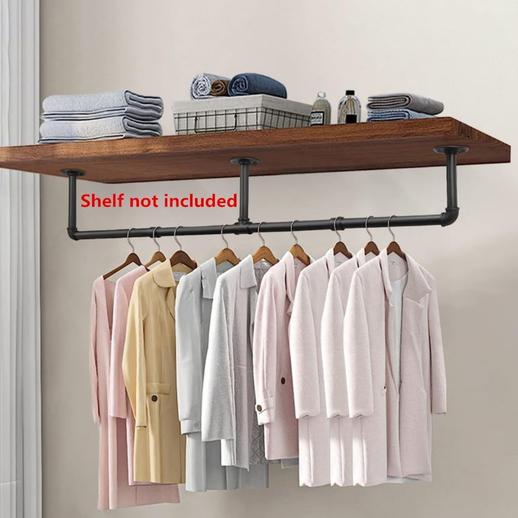 9SHOME 180cm Industrial Pipe Clothes Rail Heavy Duty Wall Mounted Rack NEW