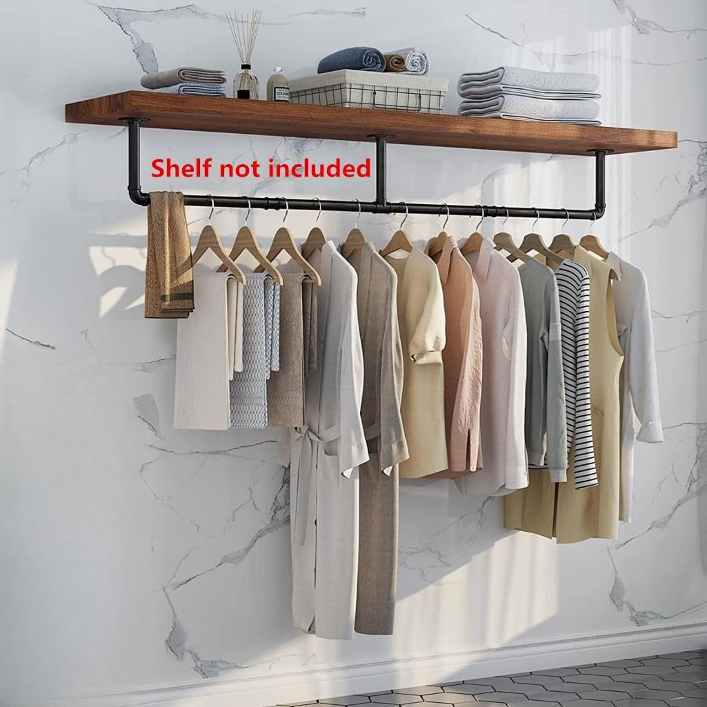 9SHOME 180cm Industrial Pipe Clothes Rail Heavy Duty Wall Mounted Rack NEW