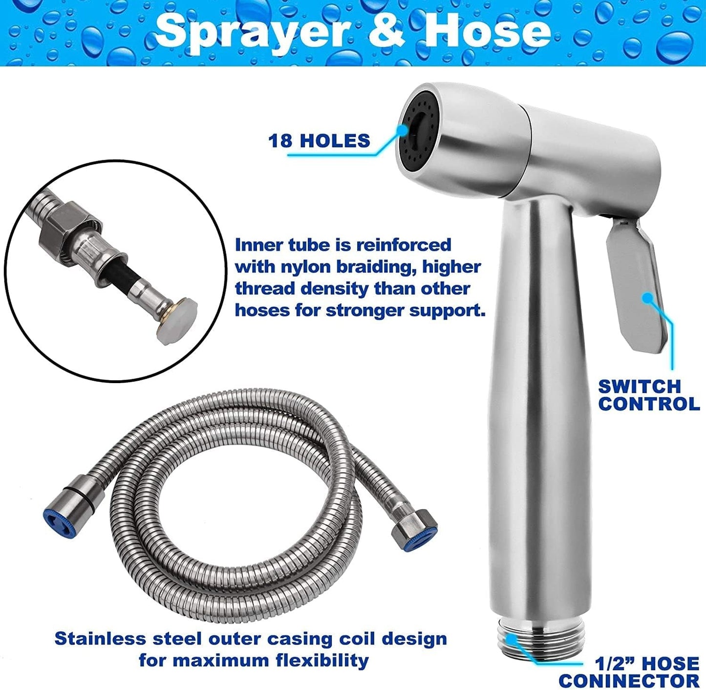 Stainless Steel Handheld Toiler Bidet Sprayer Jet with Hose NEW