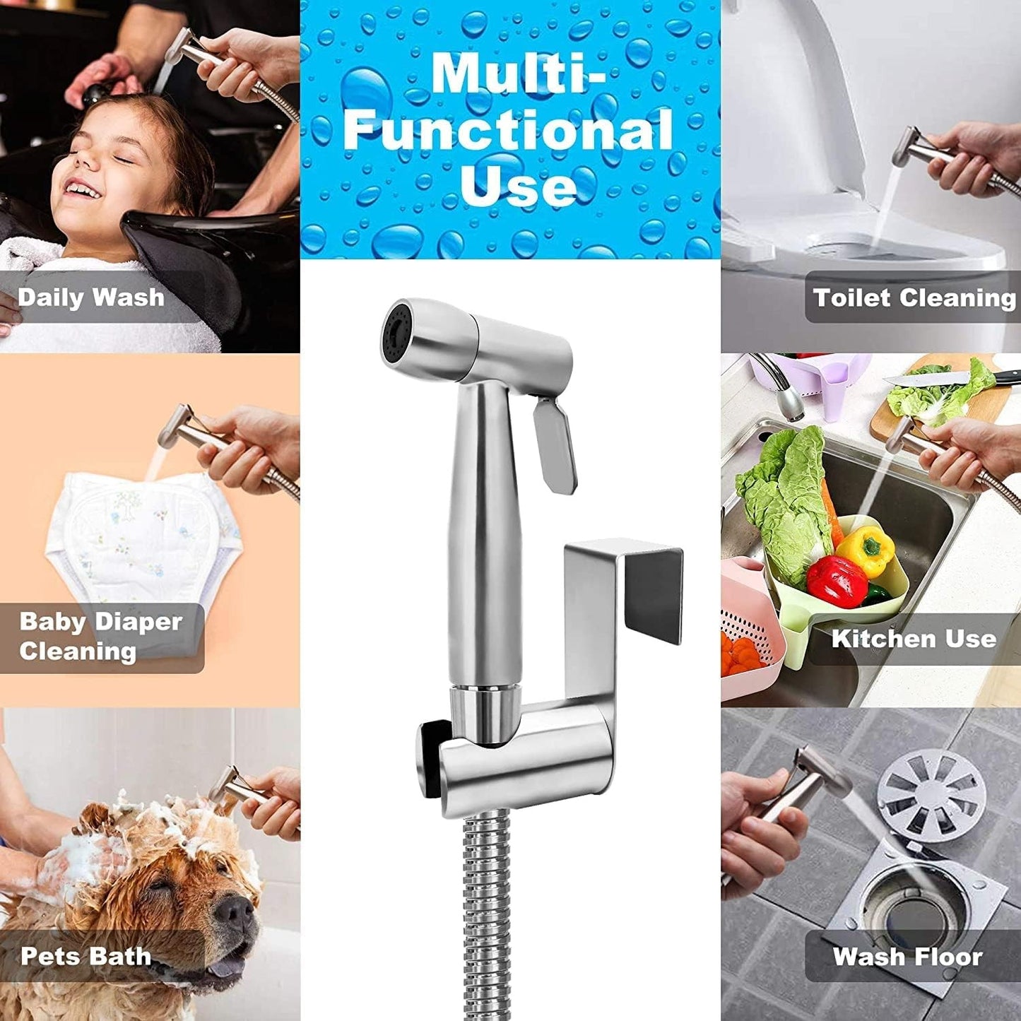 Stainless Steel Handheld Toiler Bidet Sprayer Jet with Hose NEW