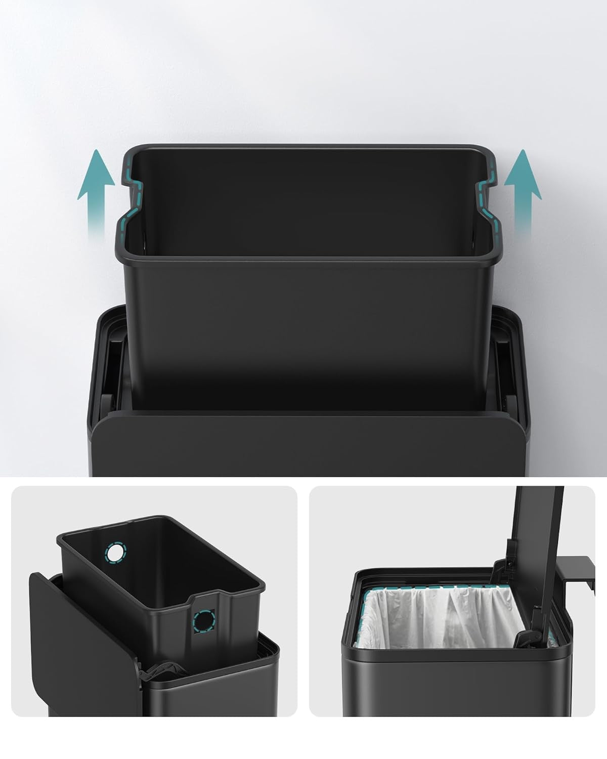 SONGMICS 8L Hanging Kitchen Trash Bin with Lid for Food Waste in Ink Black NEW