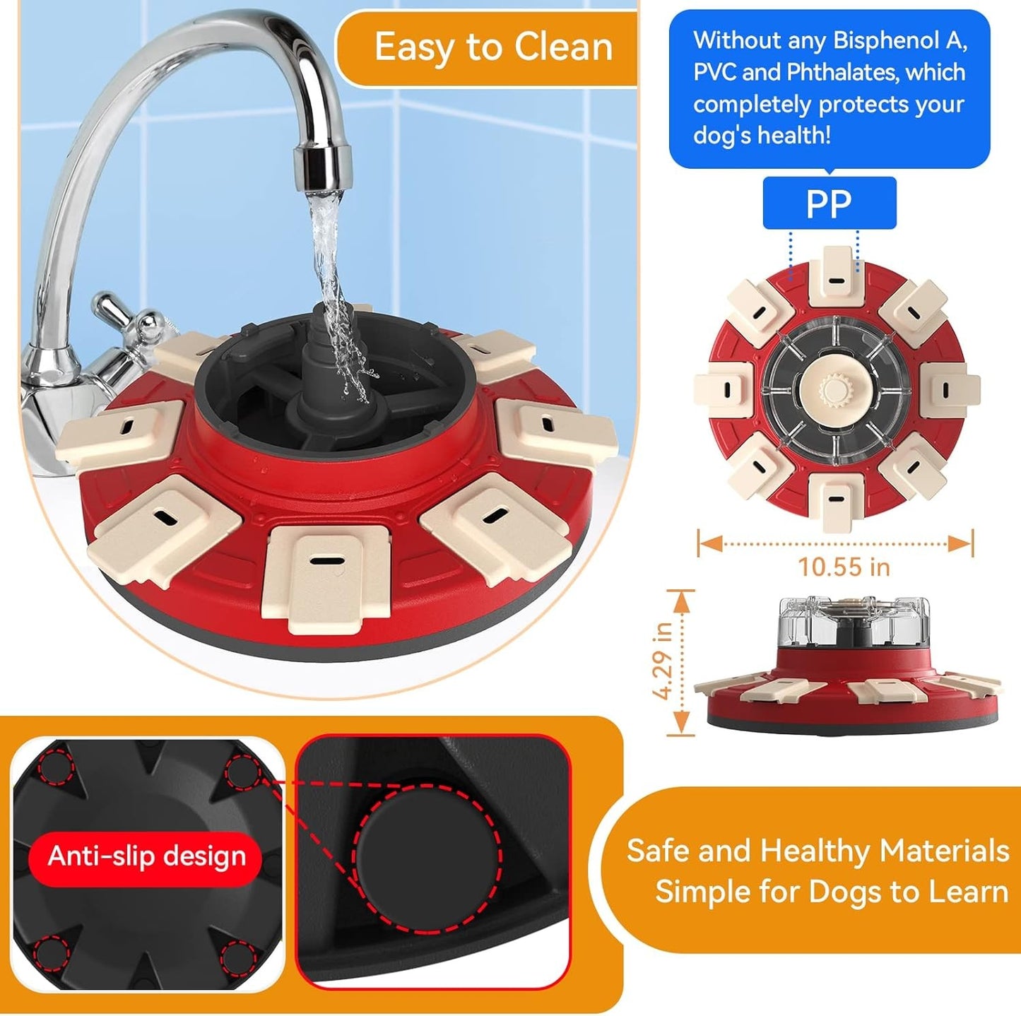 Slow Feeder Dispenser Interactive Puzzle Toy for Dogs in Red & Black NEW