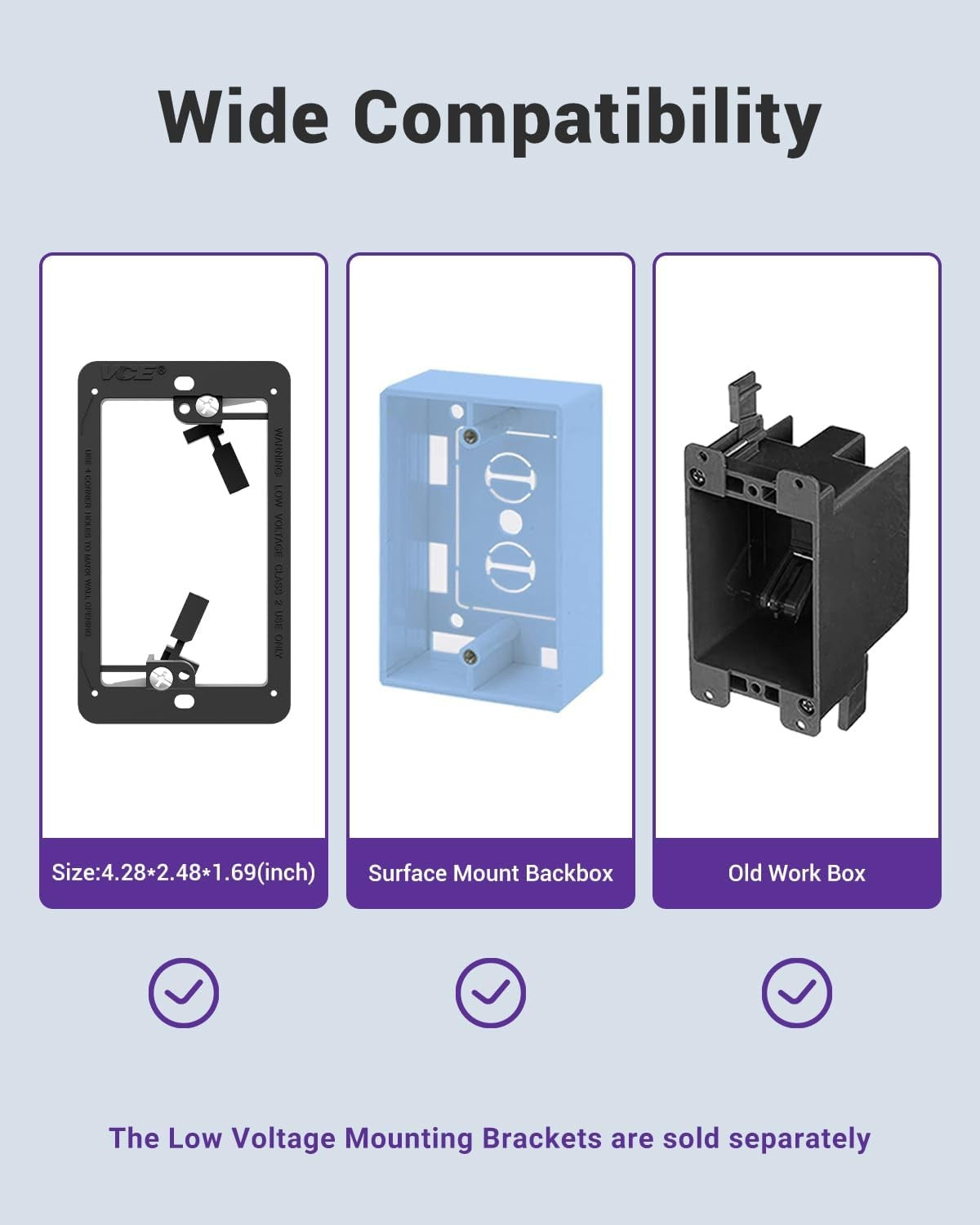 VCELink 2 Pack Brush Wall Plate Cable Pass with Mounting Bracket in White NEW