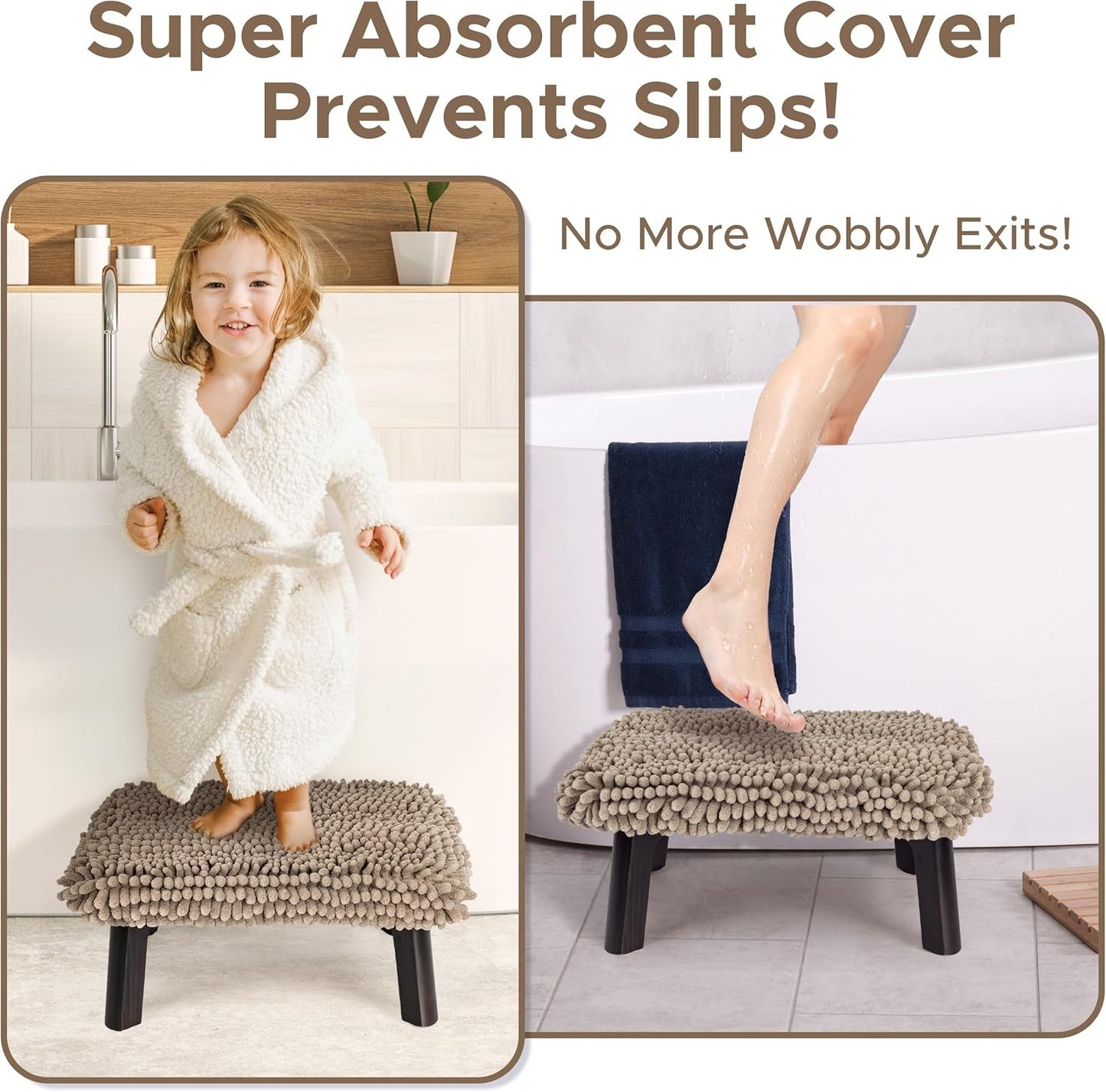 Sunlit Black Wooden Step Stool with Taupe Absorbent Cover 550lbs Capacity NEW