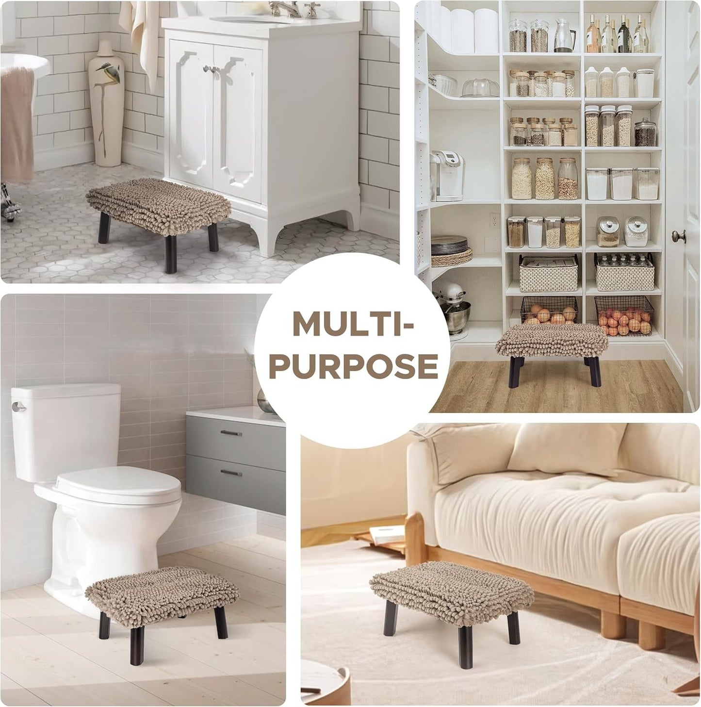 Sunlit Black Wooden Step Stool with Taupe Absorbent Cover 550lbs Capacity NEW