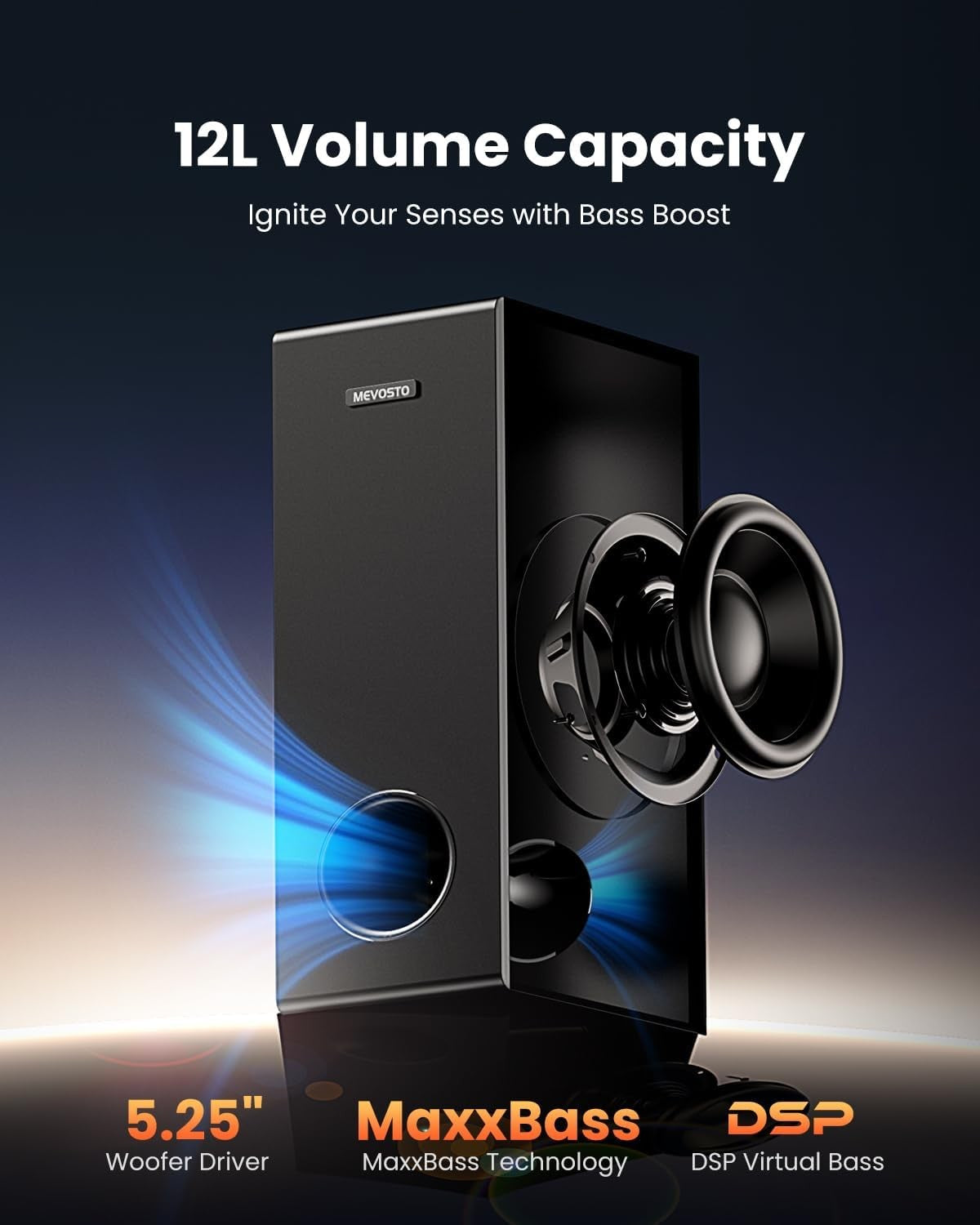 MEVOSTO D37 2.1CH Soundbar Speakers Black 5.25'' Subwoofer BT5.0 USB AUX DEMO