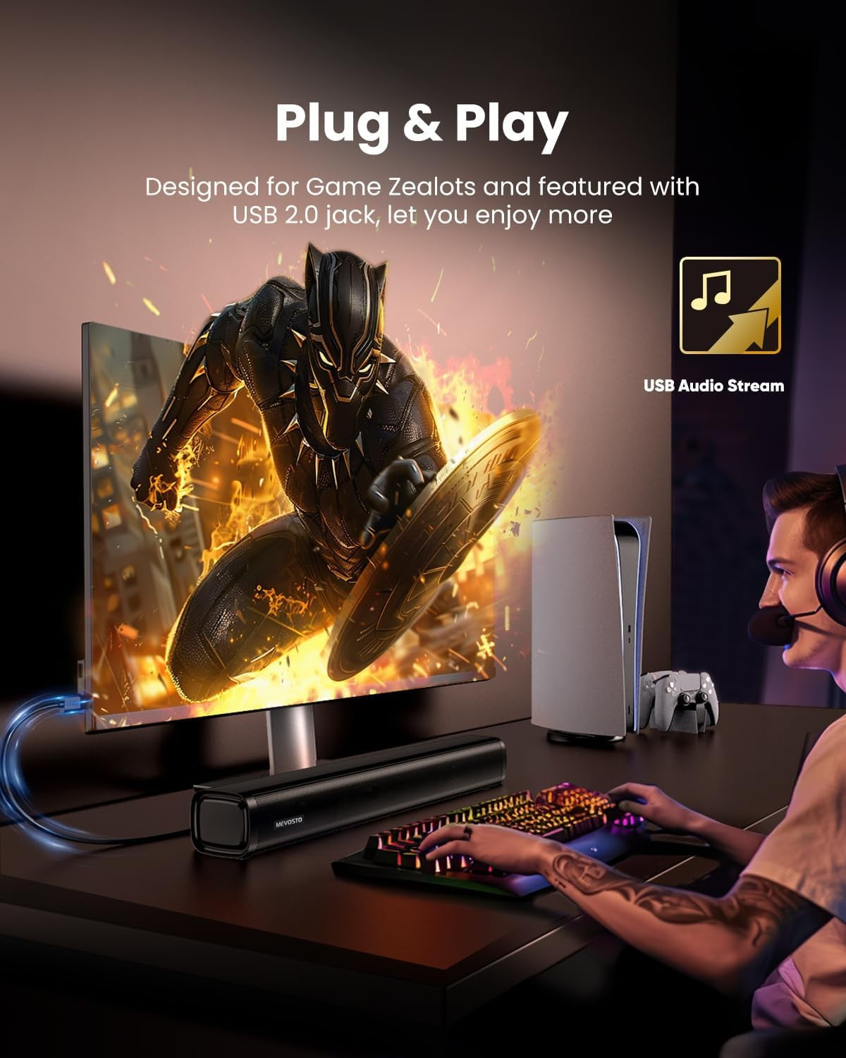 MEVOSTO D37 2.1CH Soundbar Speakers Black 5.25'' Subwoofer BT5.0 USB AUX DEMO