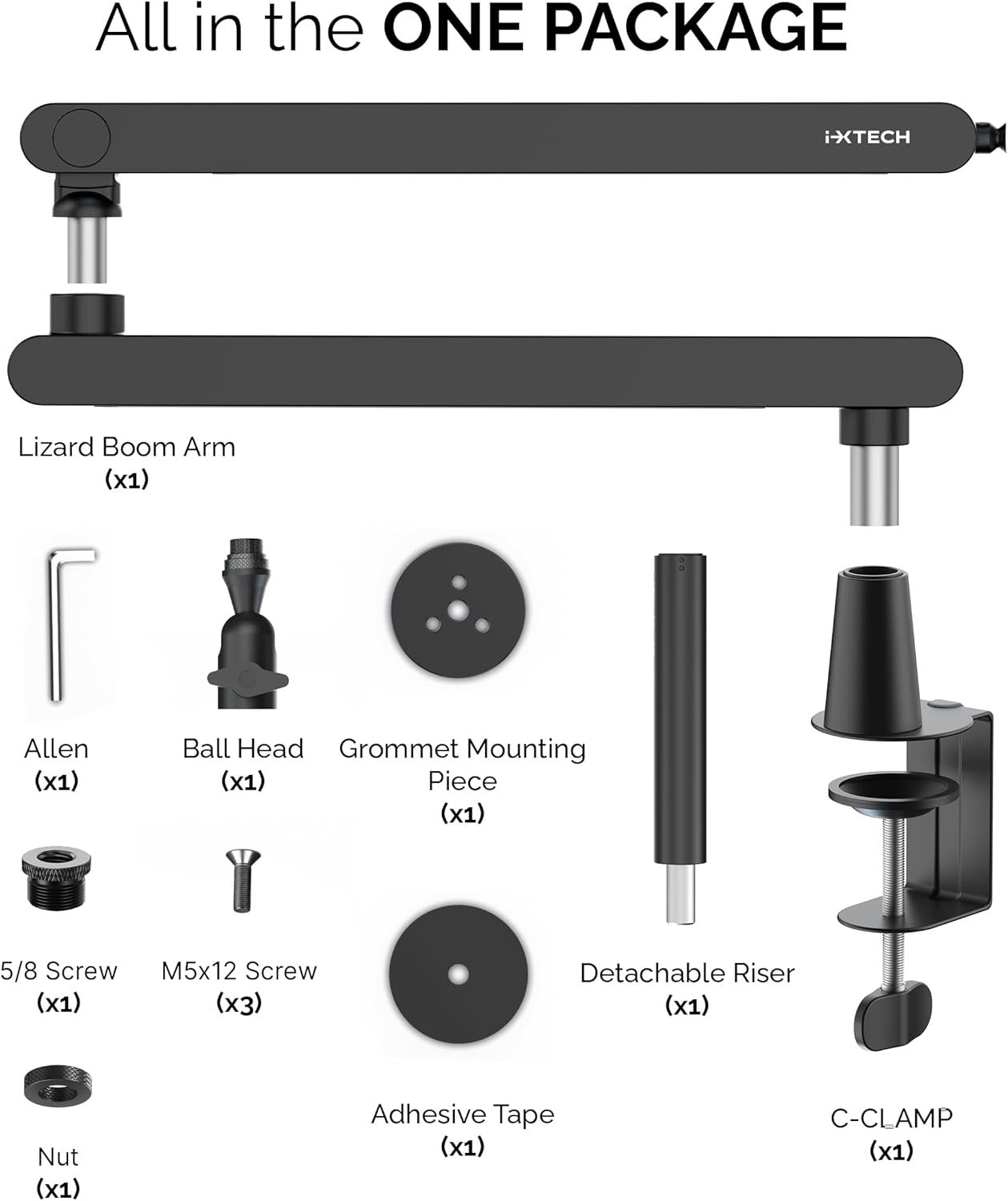 IXTECH IX-MI05 LIZARD Black Adjustable Microphone Arm Mount with 360 Swivel NEW
