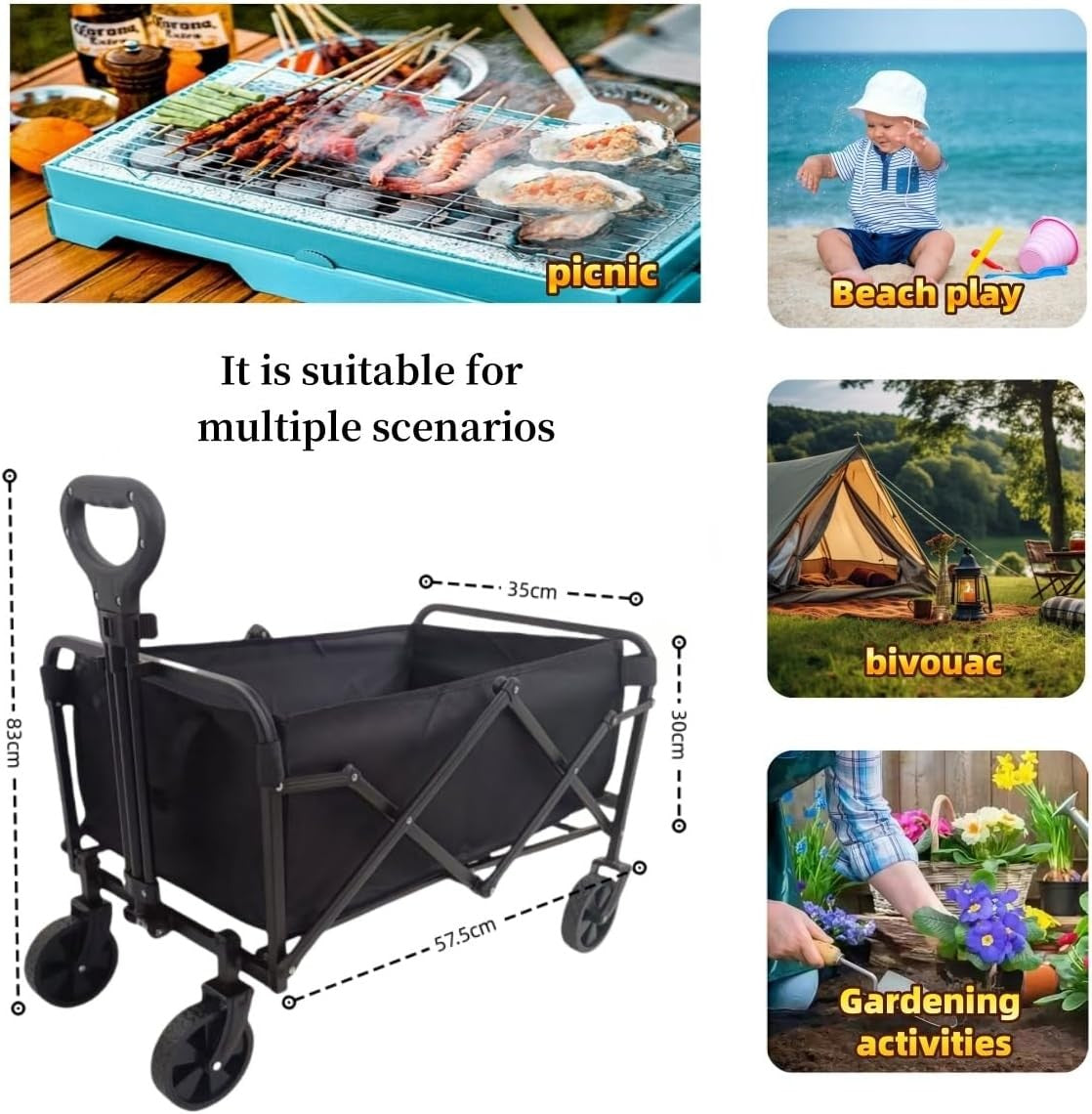 80L Heavy Duty Collapsible Foldabale Utility Garden Wagon Cart 100kg Max NEW