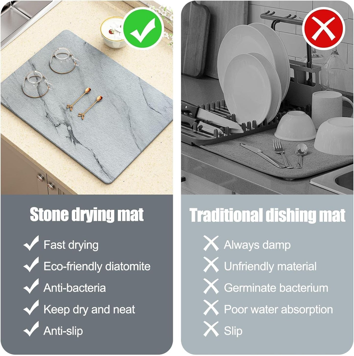 DAWNTREES Super Absorbent Diatomite Stone Kitchen Drying Mat 30x40cm Grey NEW