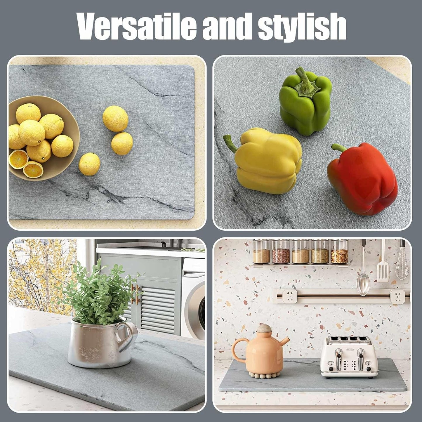 DAWNTREES Super Absorbent Diatomite Stone Kitchen Drying Mat 30x40cm Grey NEW