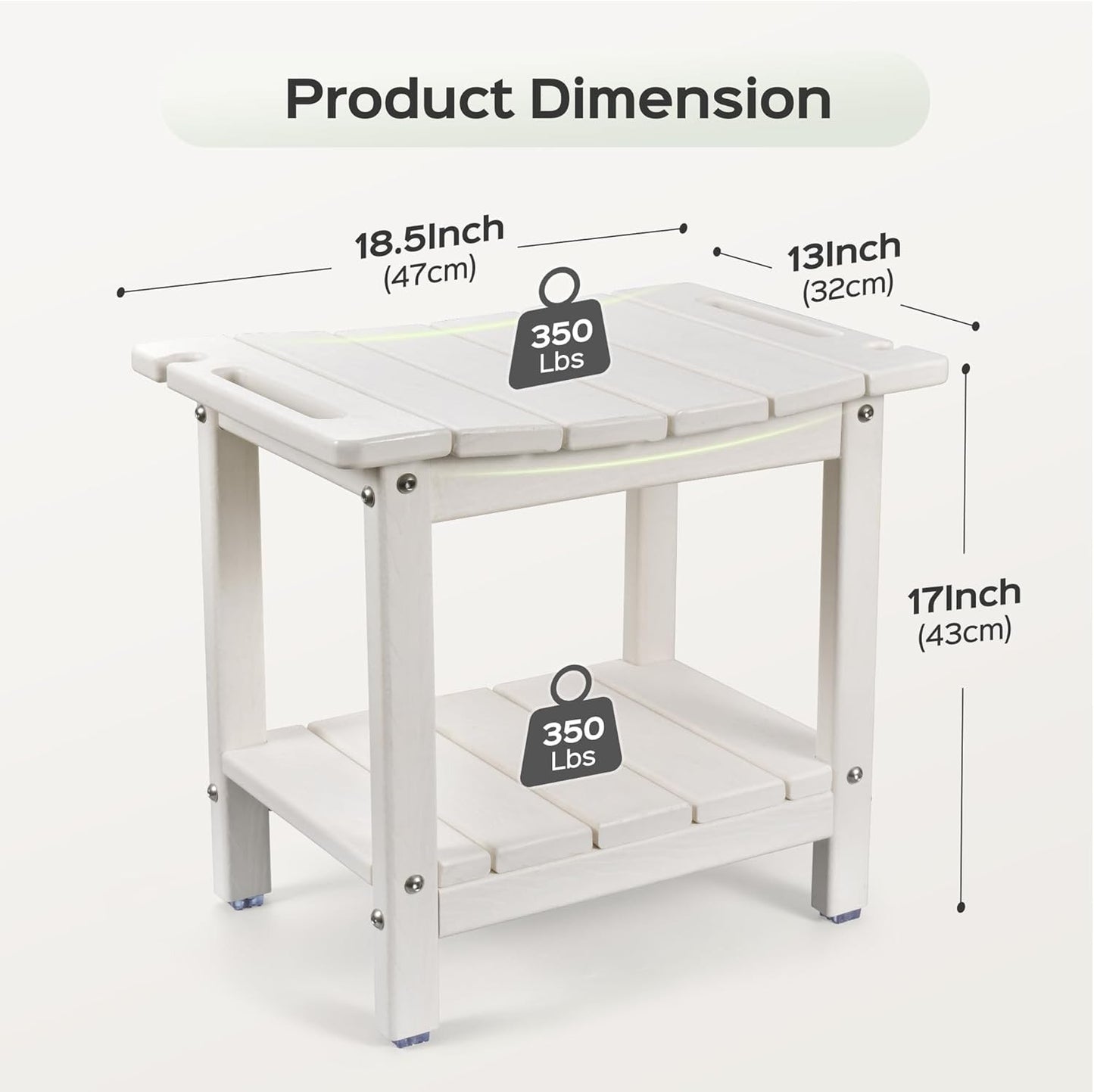 18.5 Inch White Shower Bench Stool HDPE Waterproof Chair 350LBS Max NEW