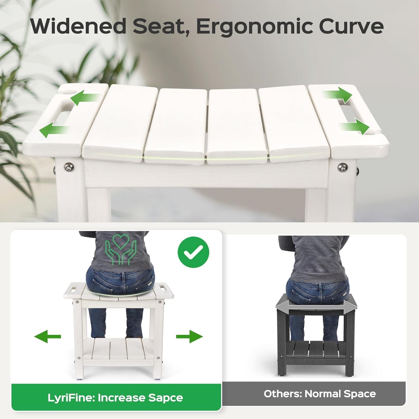 18.5 Inch White Shower Bench Stool HDPE Waterproof Chair 350LBS Max NEW