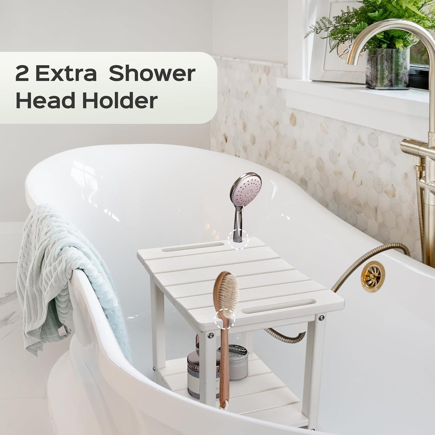 18.5 Inch White Shower Bench Stool HDPE Waterproof Chair 350LBS Max NEW