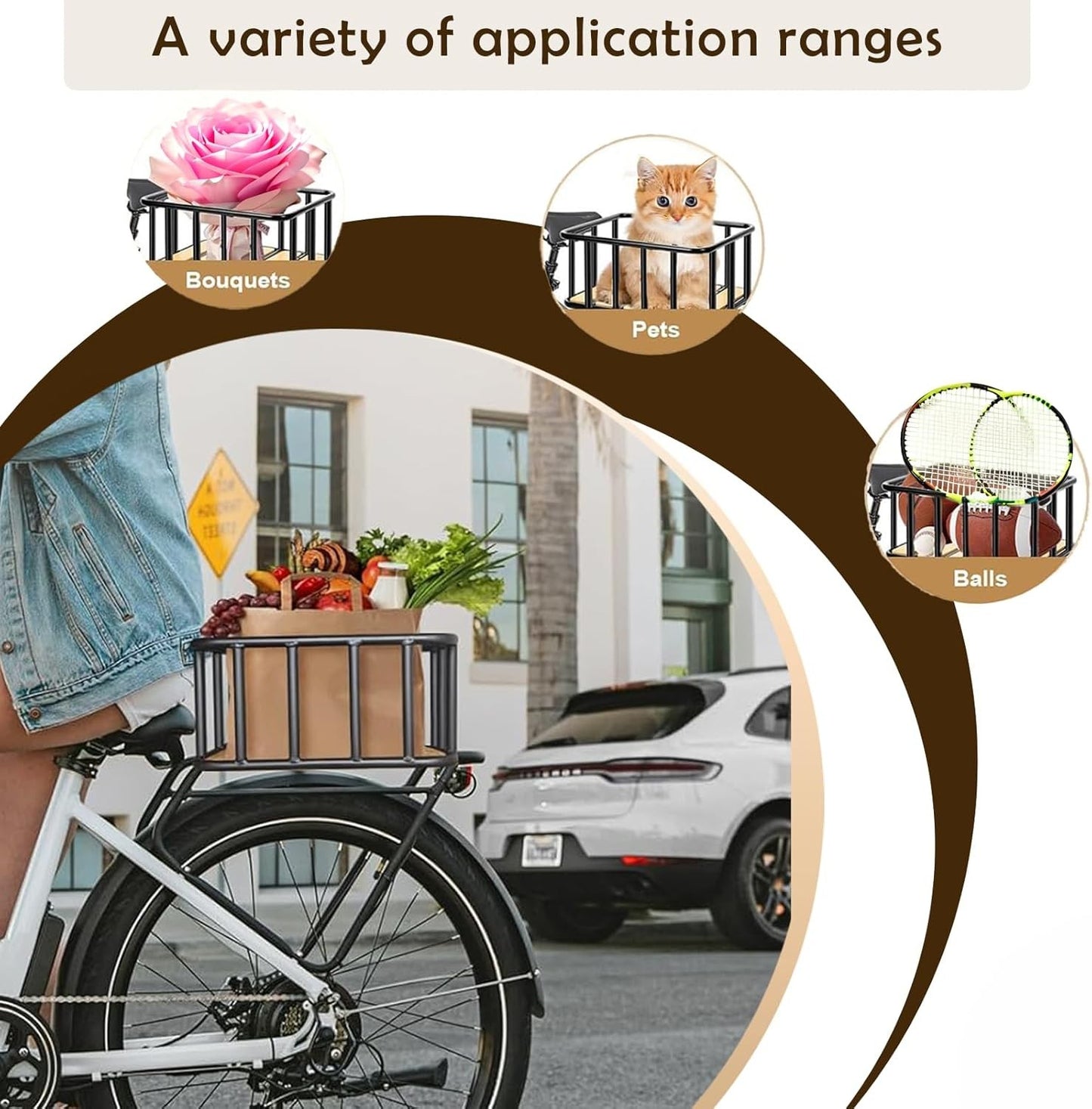 Bike Basket Heavy Duty Waterproof Cover Cargo Net 35x30x17cm Black Brown NEW