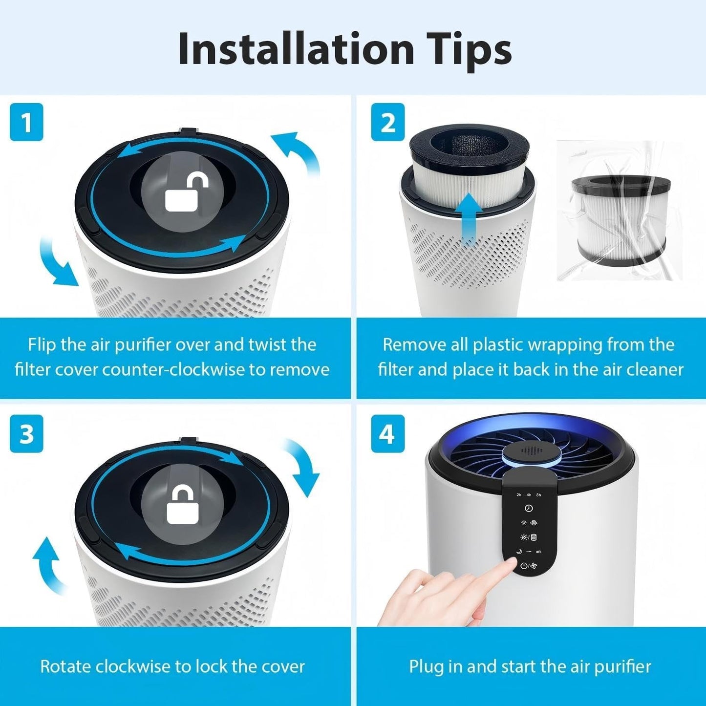 KYUKRI KJ10 HEPA Air Purifier 3-in-1 Filter Dust Smoke Odors Quiet Timer NEW