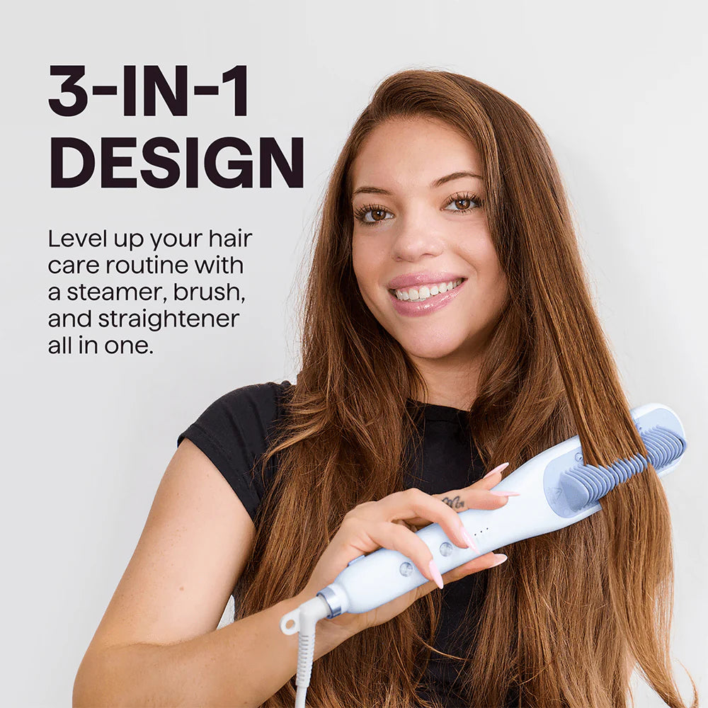 Wavytalk B390 3 in 1 Steamline Pro Steam Hair Straightener Brush in Blue NEW