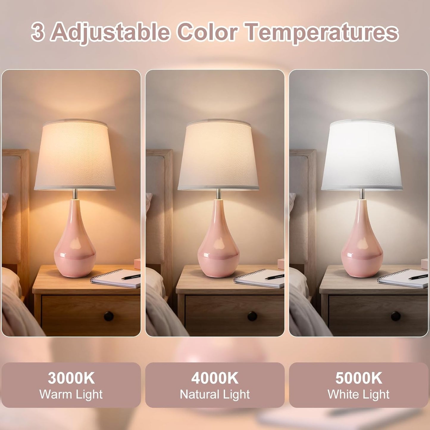 Tisuokae 2 Pack 50cm E27 LED Bulbs Pink Ceramic Bedside Lamps Nightstand NEW