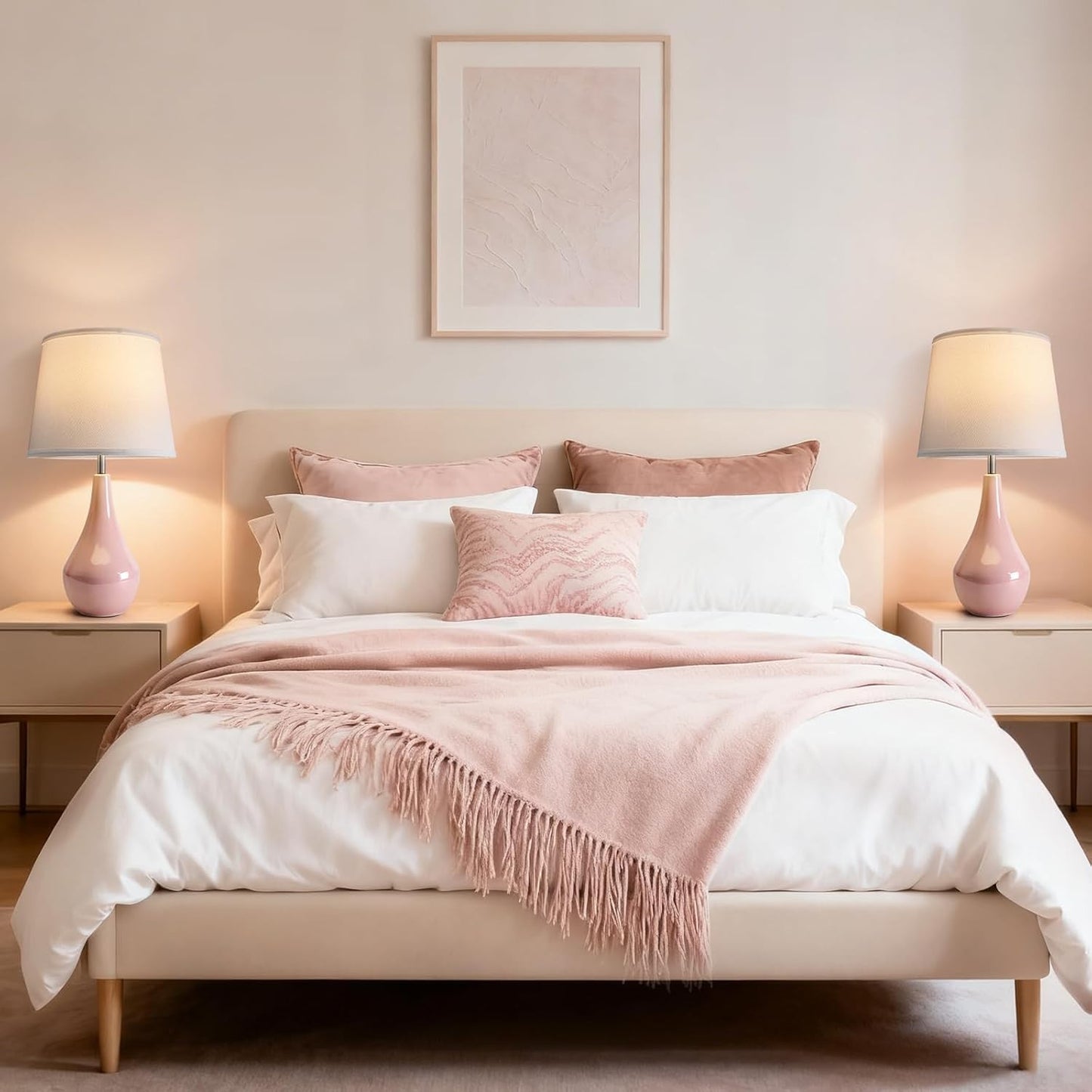 Tisuokae 2 Pack 50cm E27 LED Bulbs Pink Ceramic Bedside Lamps Nightstand NEW