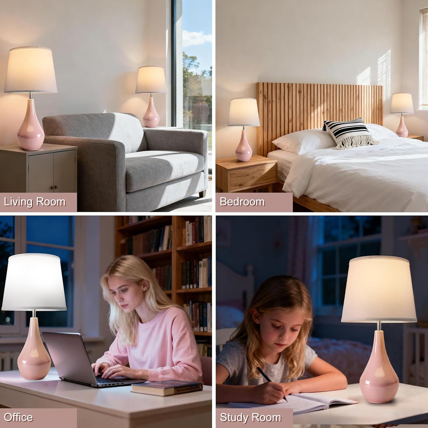 Tisuokae 2 Pack 50cm E27 LED Bulbs Pink Ceramic Bedside Lamps Nightstand NEW