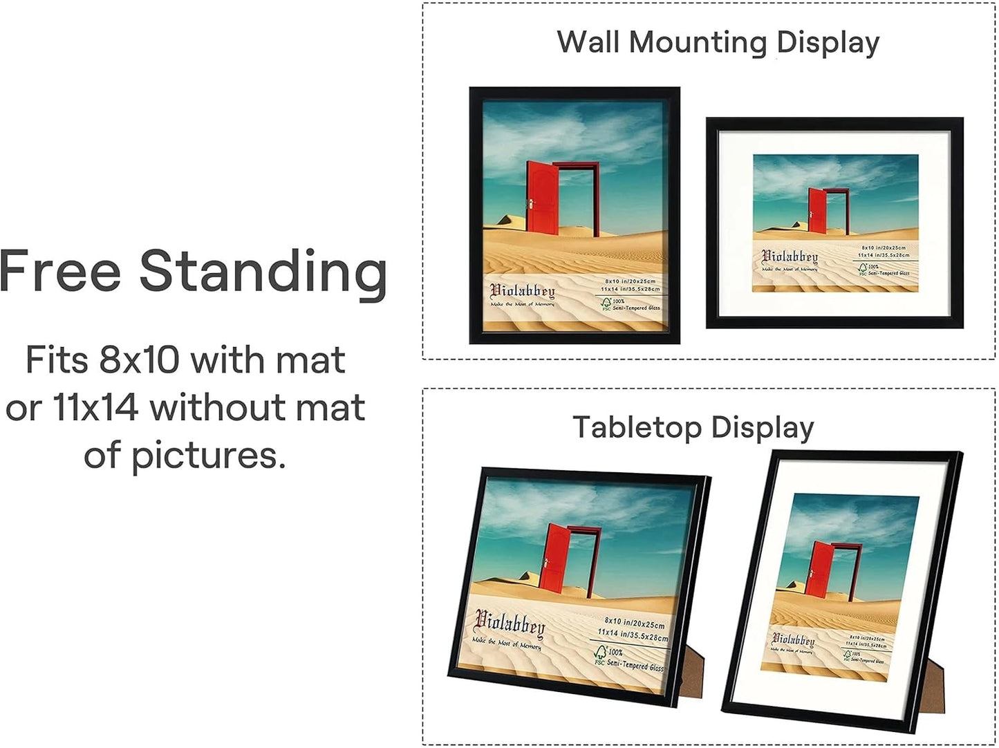 VIOLABBEY Set of 4 8x10 Simple Black Picture Frames 11x14 Inch NEW