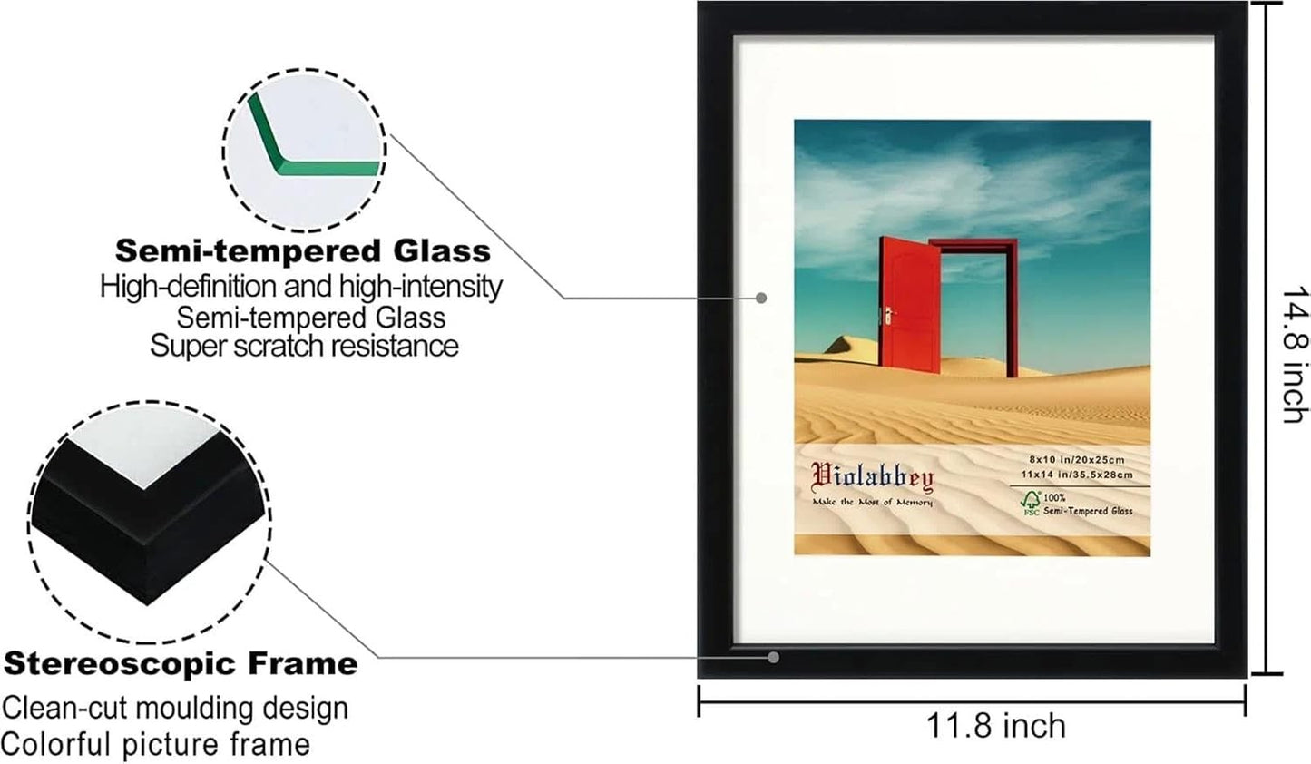 VIOLABBEY Set of 4 8x10 Simple Black Picture Frames 11x14 Inch NEW