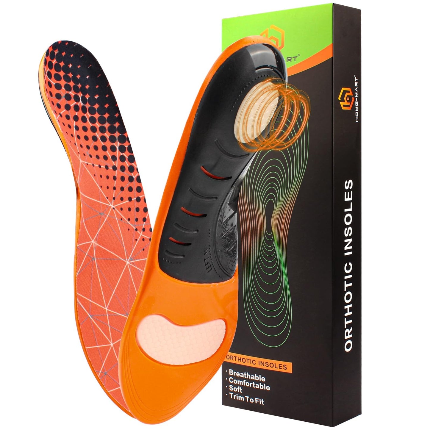 H HOME-MART Orange Running Athletic Shoe Insoles for Men & Women