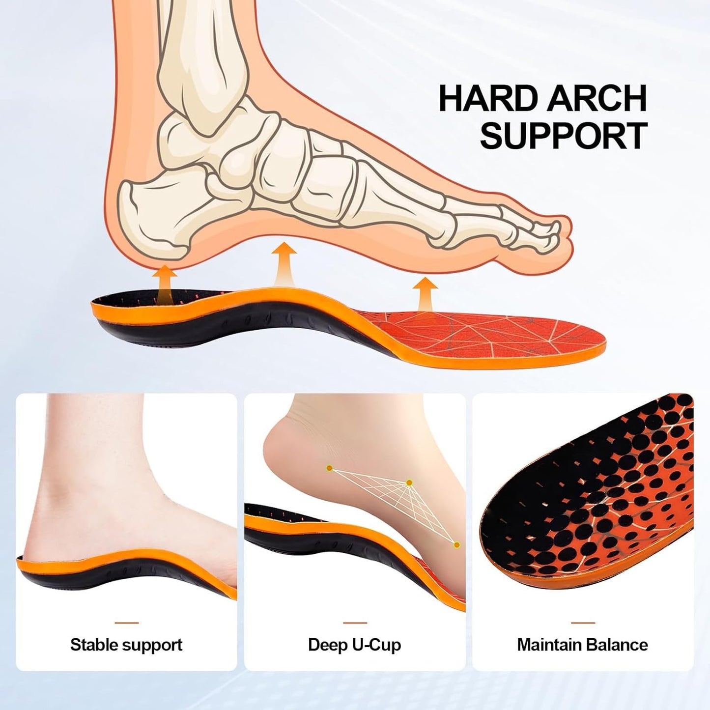 H HOME-MART Orange Running Athletic Shoe Insoles for Men & Women
