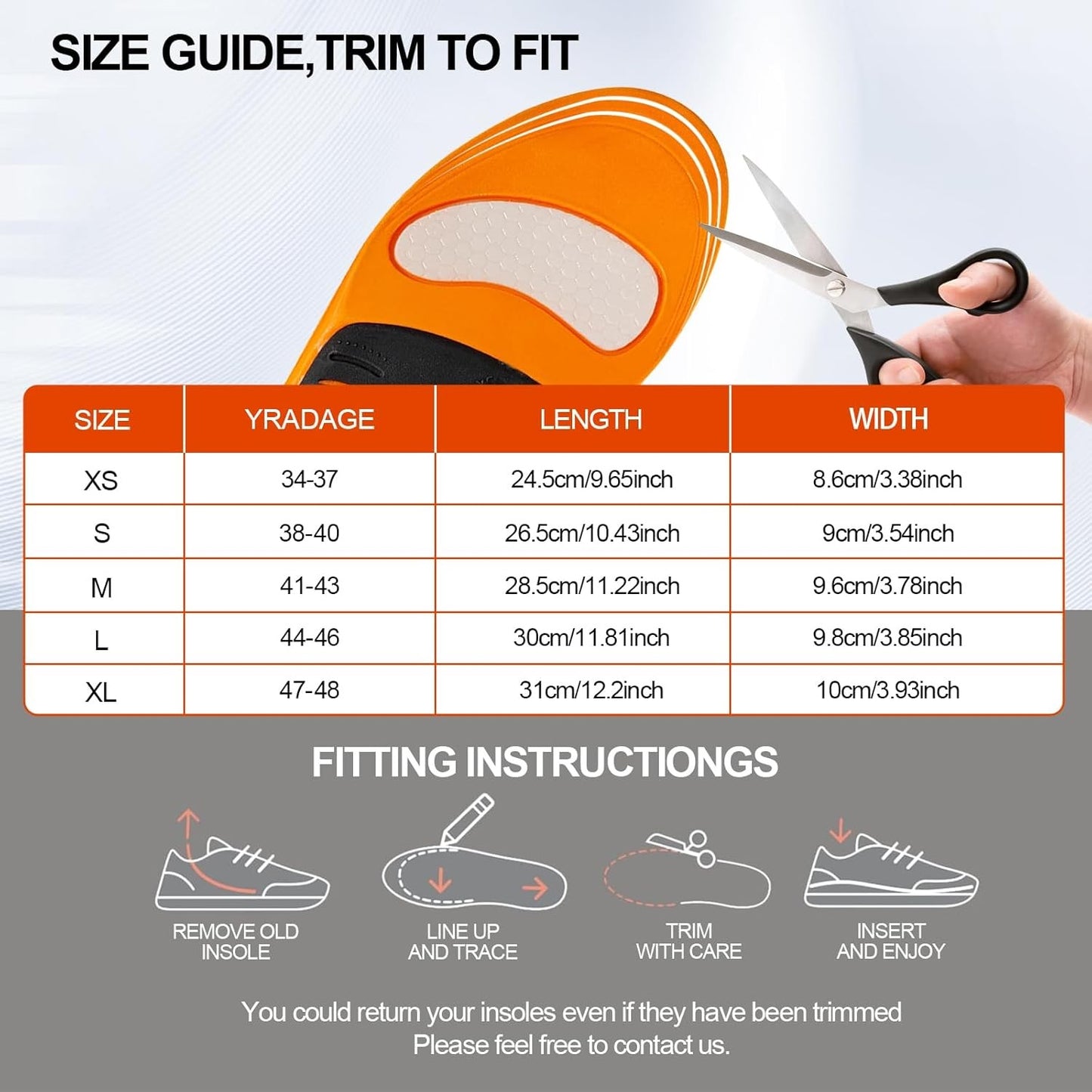 H HOME-MART Orange Running Athletic Shoe Insoles for Men & Women