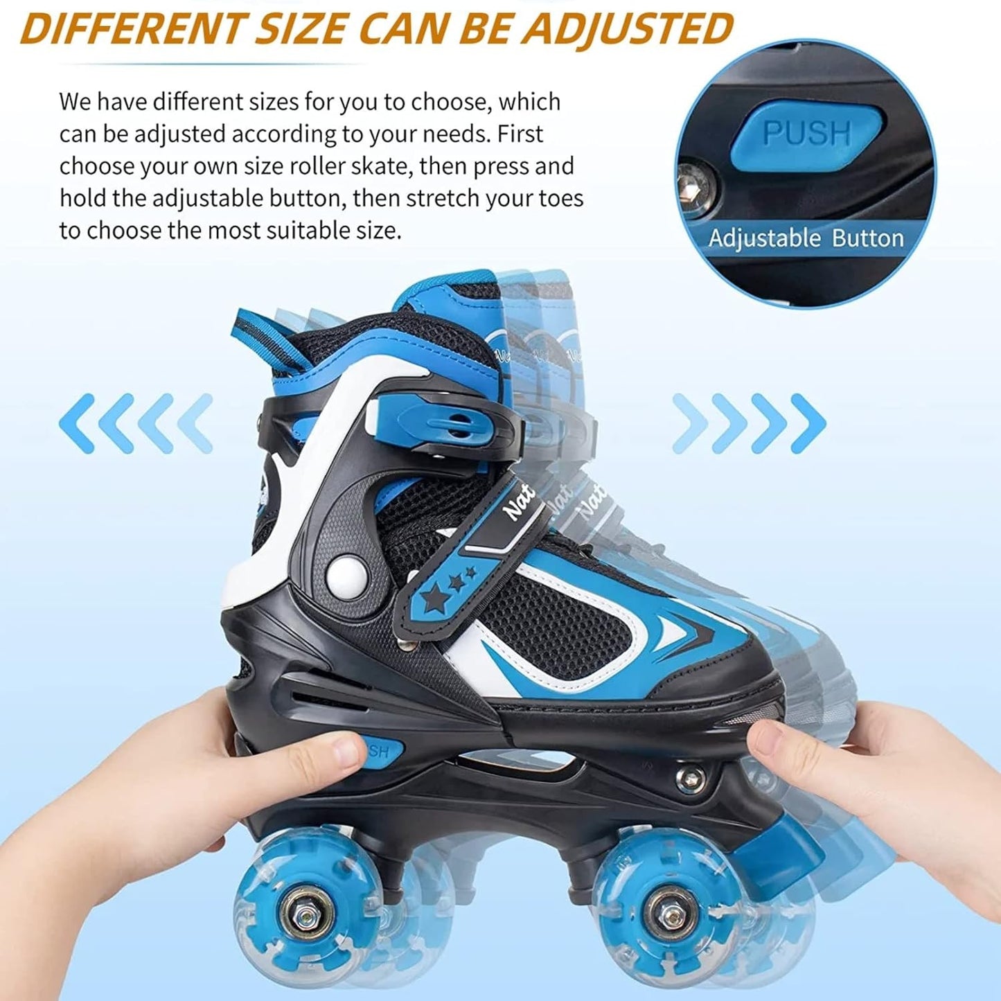 BASYNOL Nattork Kids Roller Skates with Light Up Wheels Adjustable Blue