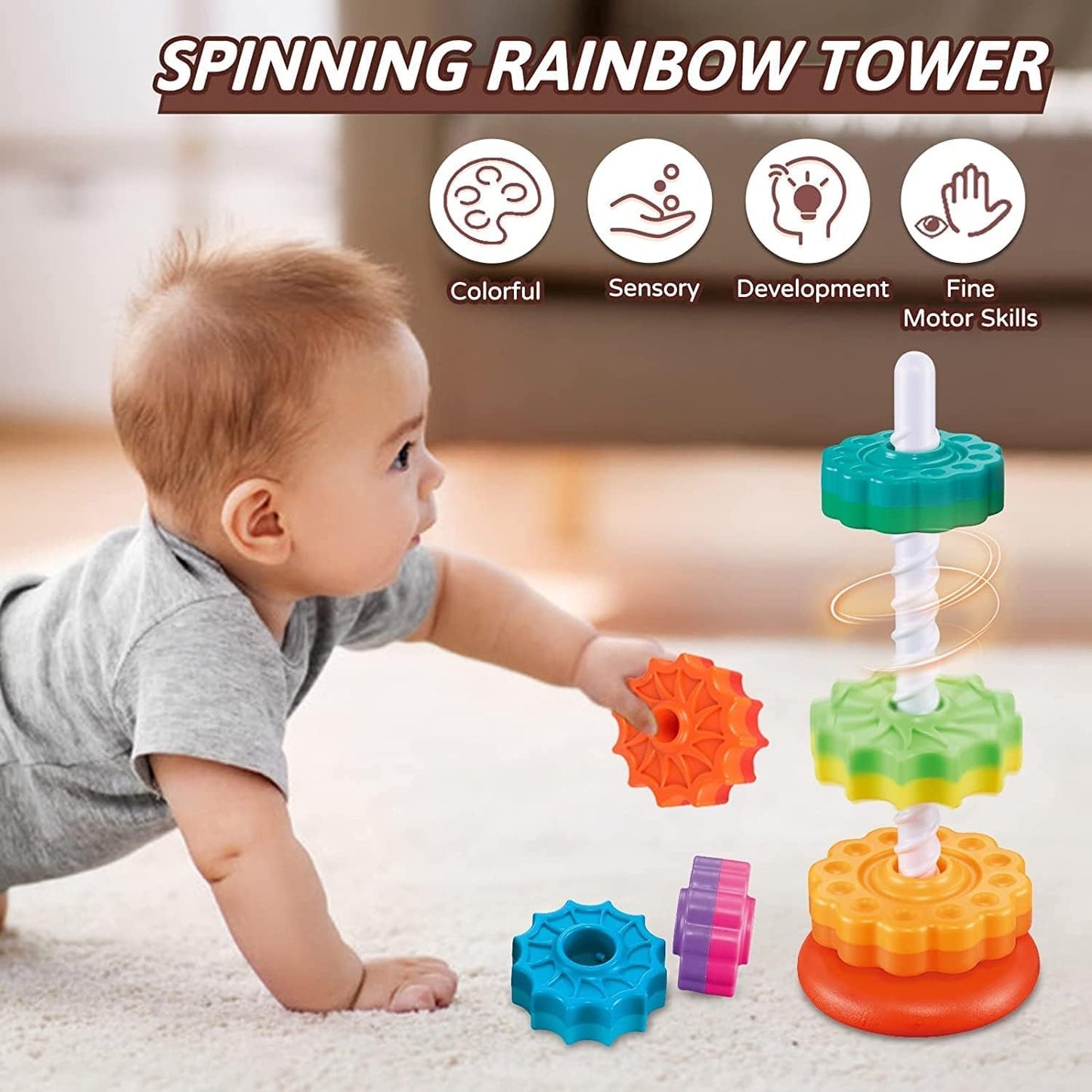ALTGOU Rainbow Ring Stacking Toys for Toddlers 1-3 Years Gift