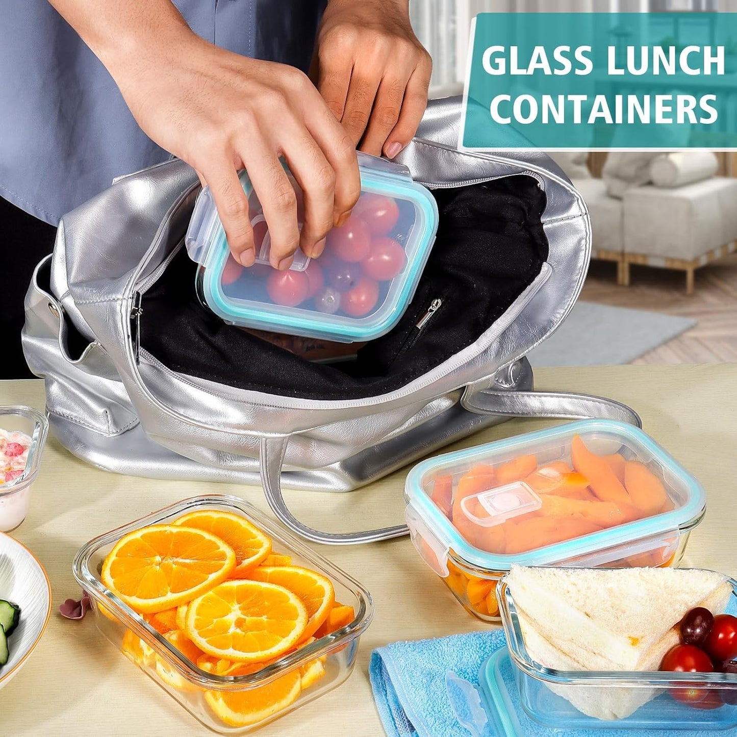 Feshory 5 Pack Airtight Glass Food Storage Containers with Lids