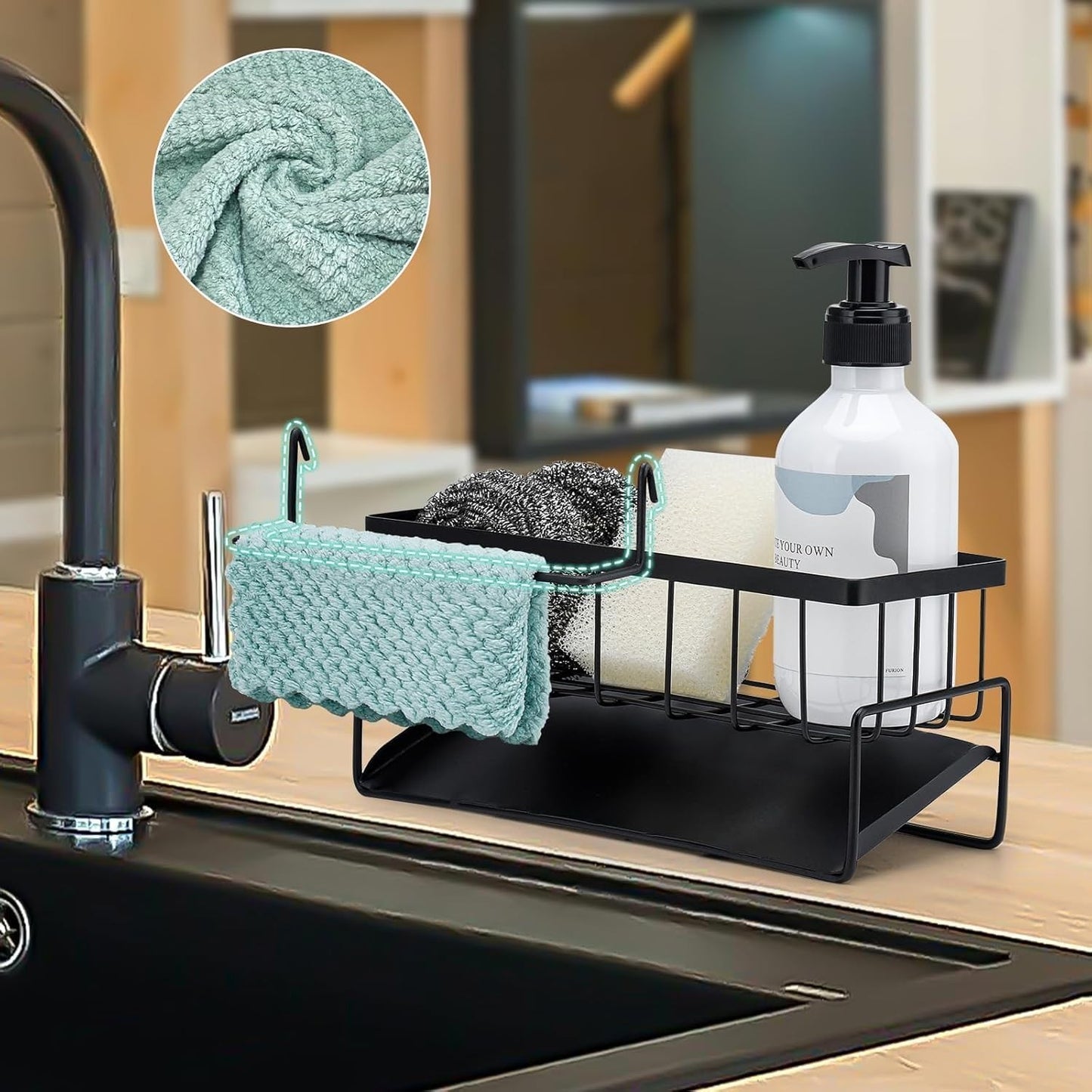 Fiabgum Kitchen Sink Caddy Organizer Black 304 Stainless Steel