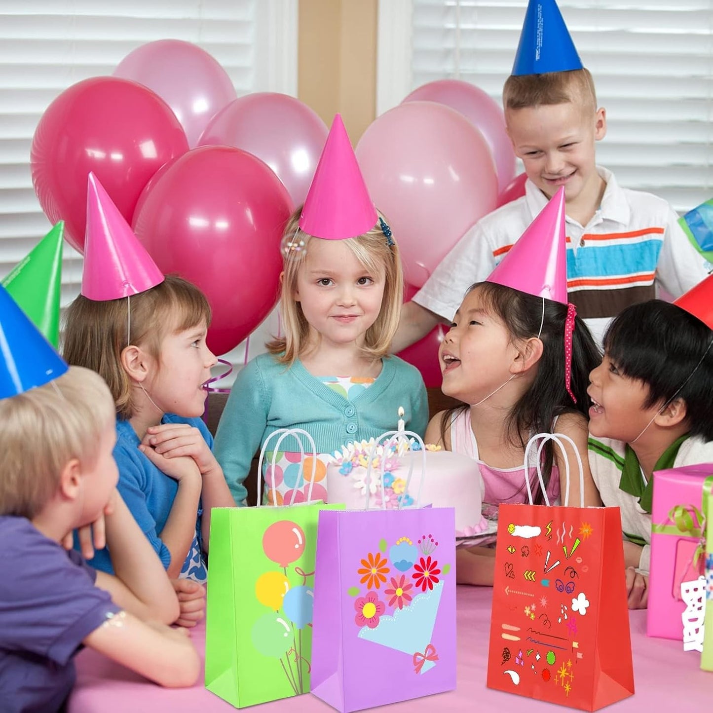 NeulSun 60 Pack Rainbow Kraft Paper Gift Bags with Handles for Parties