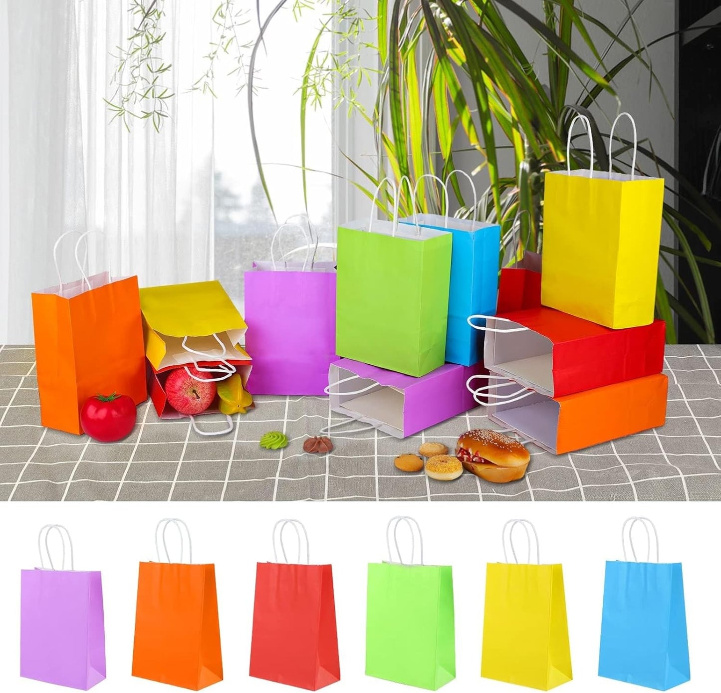 NeulSun 60 Pack Rainbow Kraft Paper Gift Bags with Handles for Parties