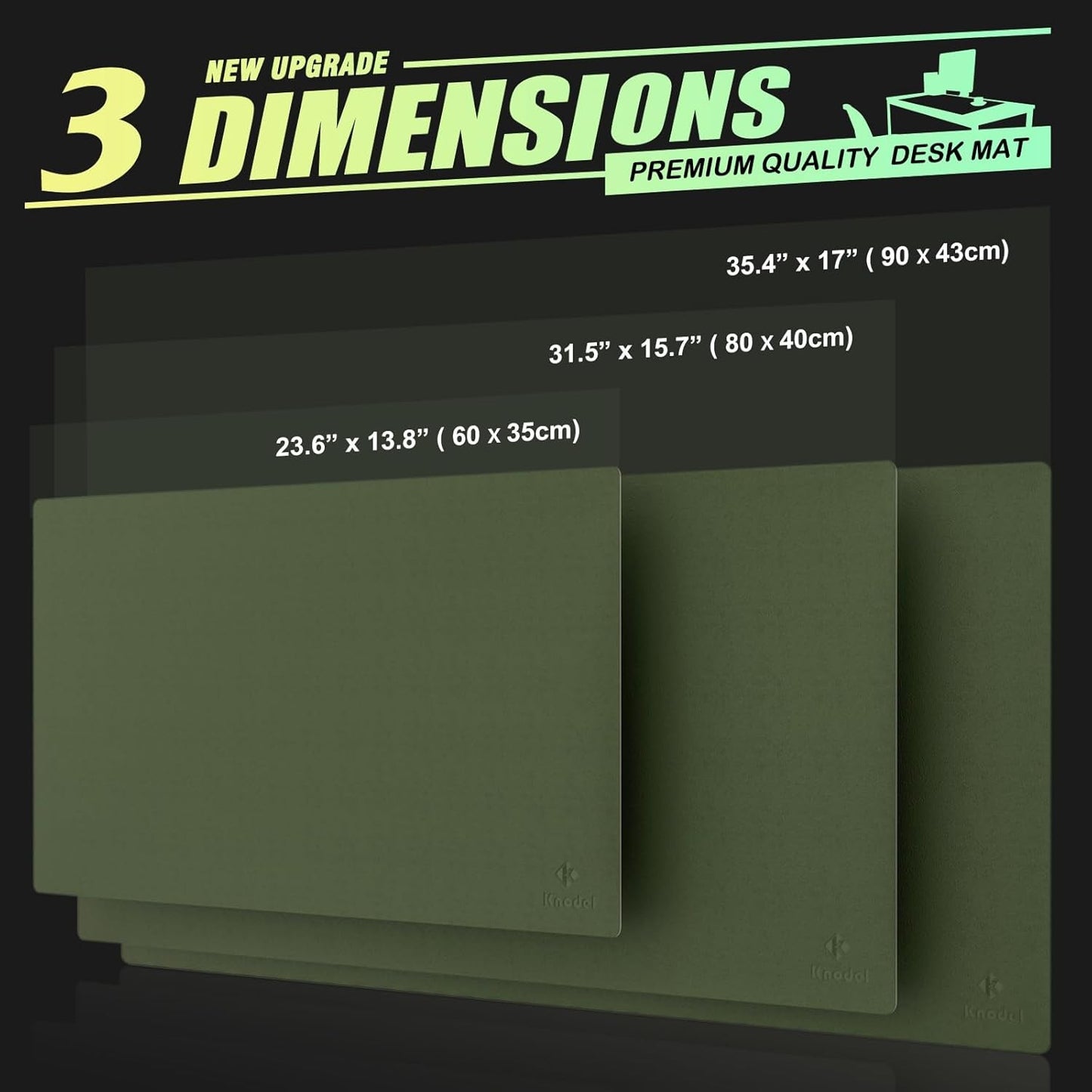 K KNODEL Large Leather Desk Mat for Office Dark Green 80x40cm