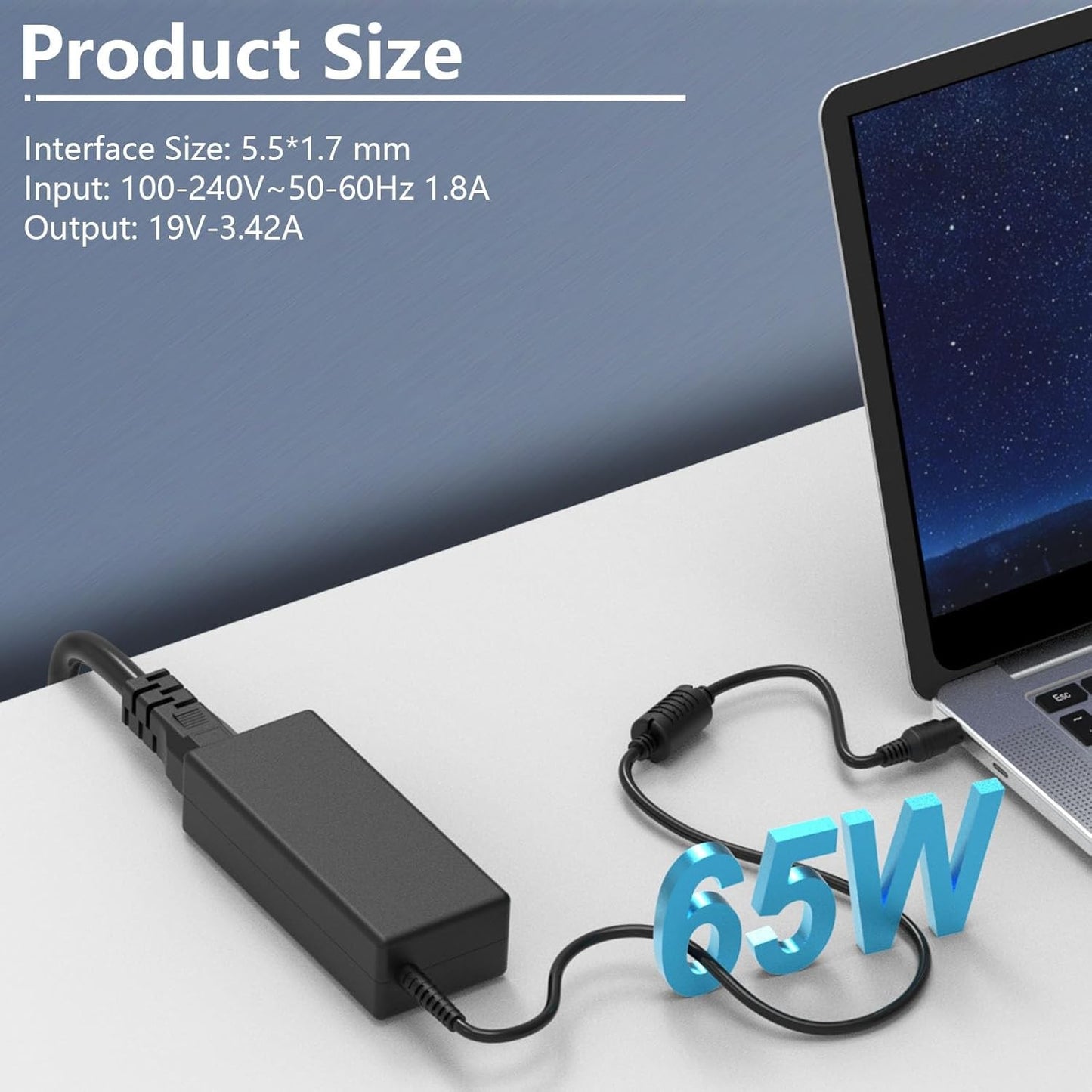 Hafiuege 65W Laptop Charger Adapter for Acer Aspire Models Black