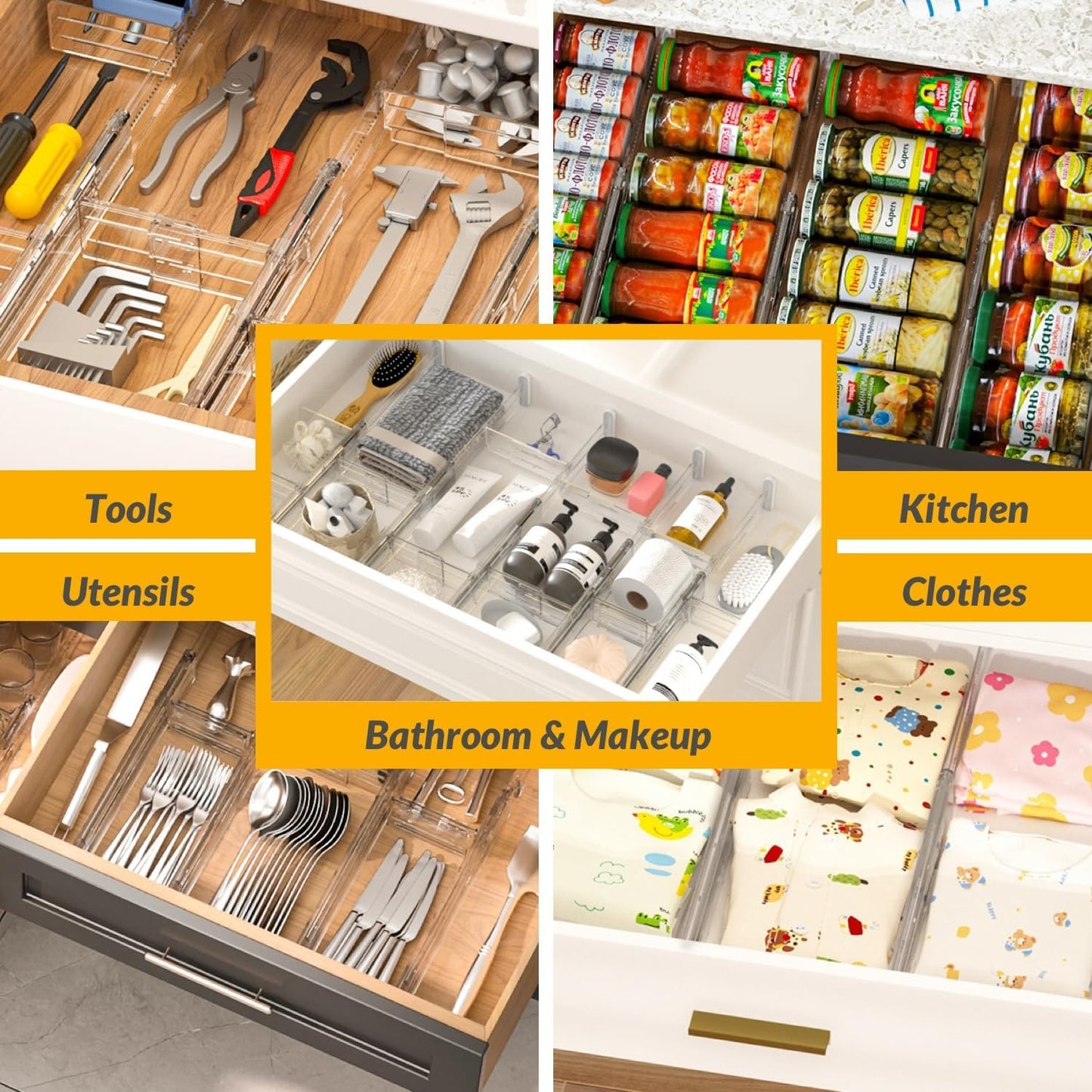 Hormes Adjustable Clear Drawer Dividers 9 Pack for Organizing Home Storage